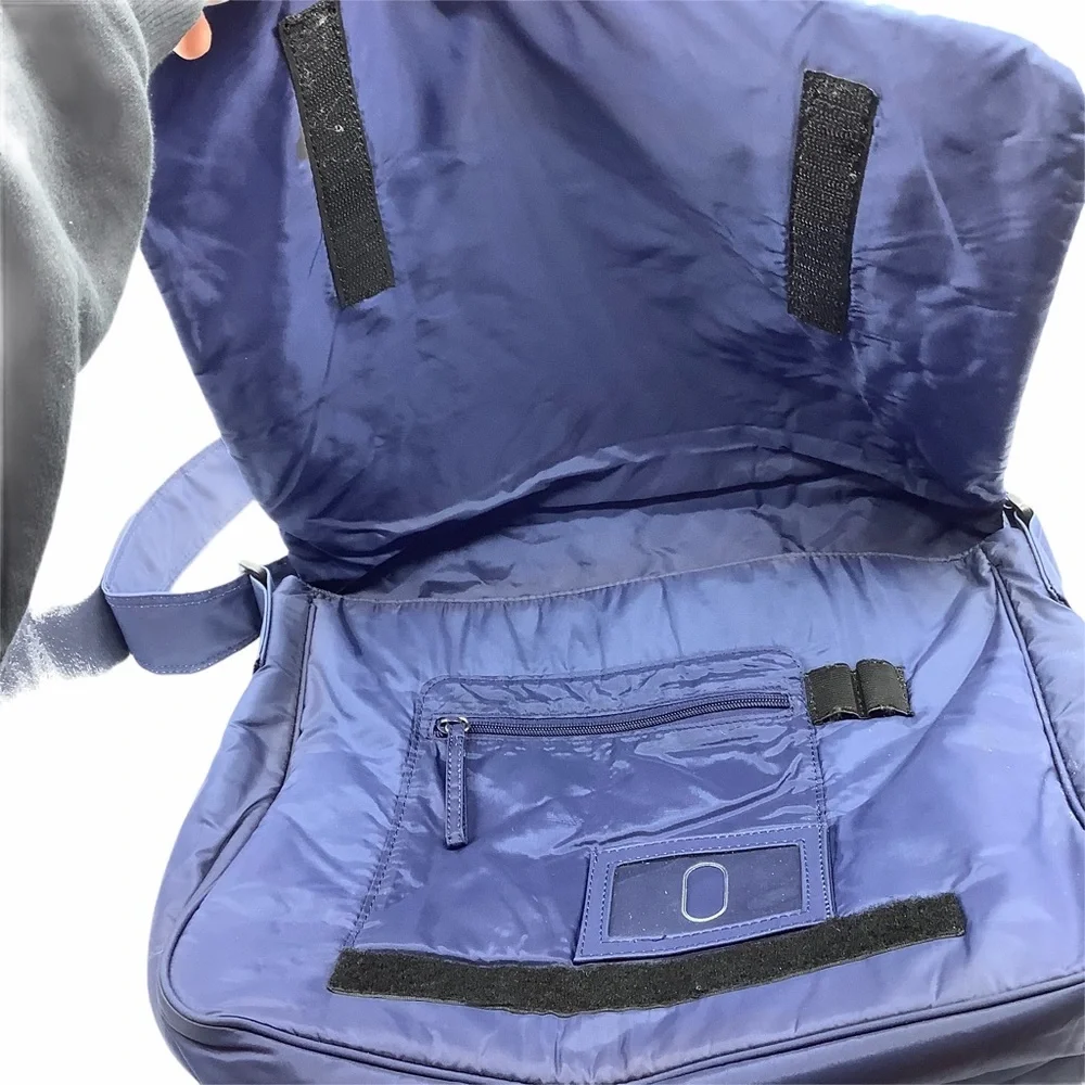 Messenger Bag Laptop Blue Quilted‎ Embroidered Owl Logo Adjustable Strap